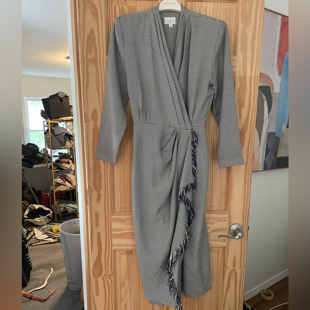 Vintage houndstooth wrap dress with fringe
